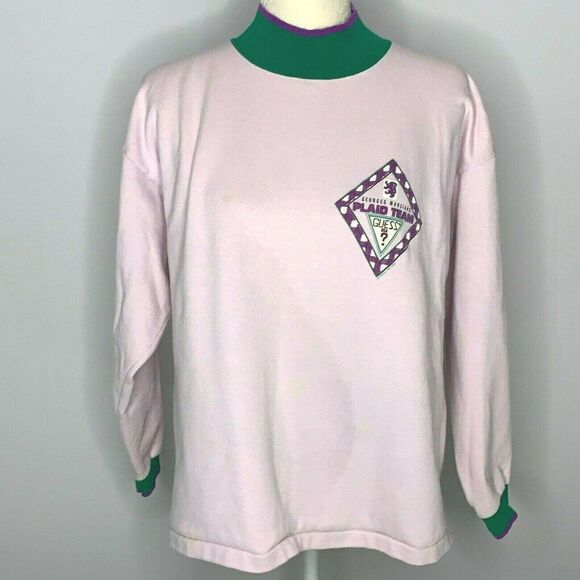 Vintage 80s Guess Sweatshirt M Lilac Georges Marciano Mock Neck Double Sided - Picture 2 of 12